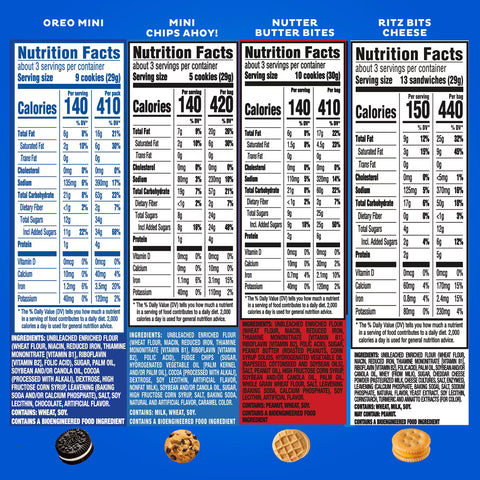 OREO Mini Cookies, CHIPS AHOY! Mini Cookies, Nutter Butter Bites & RITZ Bits Cheese Crackers Variety Pack - 45oz/15ct