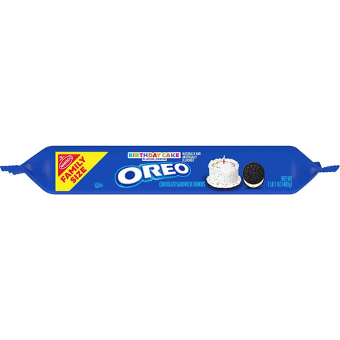 Oreo Birthday Cake Creme Chocolate Sandwich Cookies Family Size - 17oz