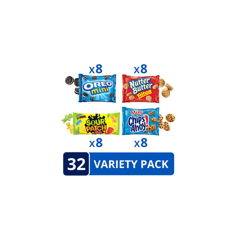 OREO Mini Cookies, CHIPS AHOY! Mini Cookies, SOUR PATCH KIDS Candy & Nutter Butter Bites Cookies & Candy Variety Pack - 40oz/32ct