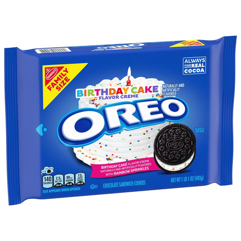 Oreo Birthday Cake Creme Chocolate Sandwich Cookies Family Size - 17oz